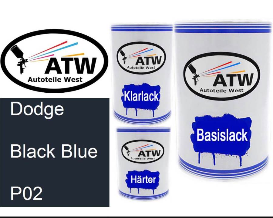 Dodge, Black Blue, P02: 500ml Lackdose + 500ml Klarlack + 250ml Härter - Set, von ATW Autoteile West.